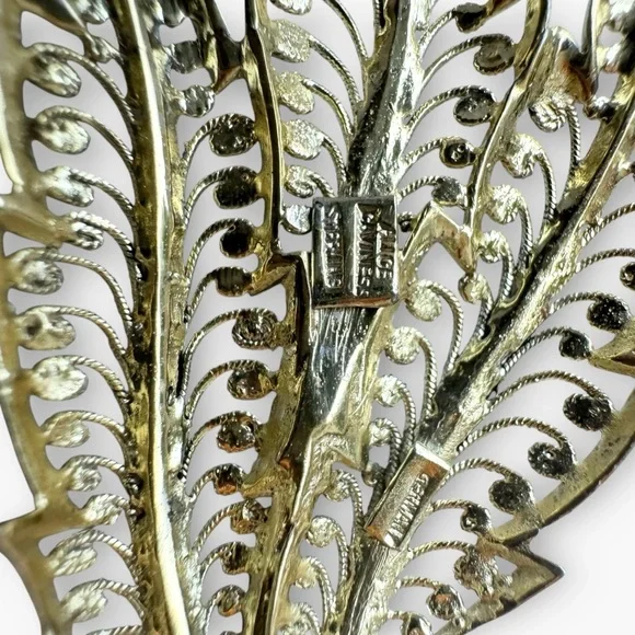 ALICE CAVINESS Vintage Germany Sterling Silver Filigree Leaf Brooch, Signed